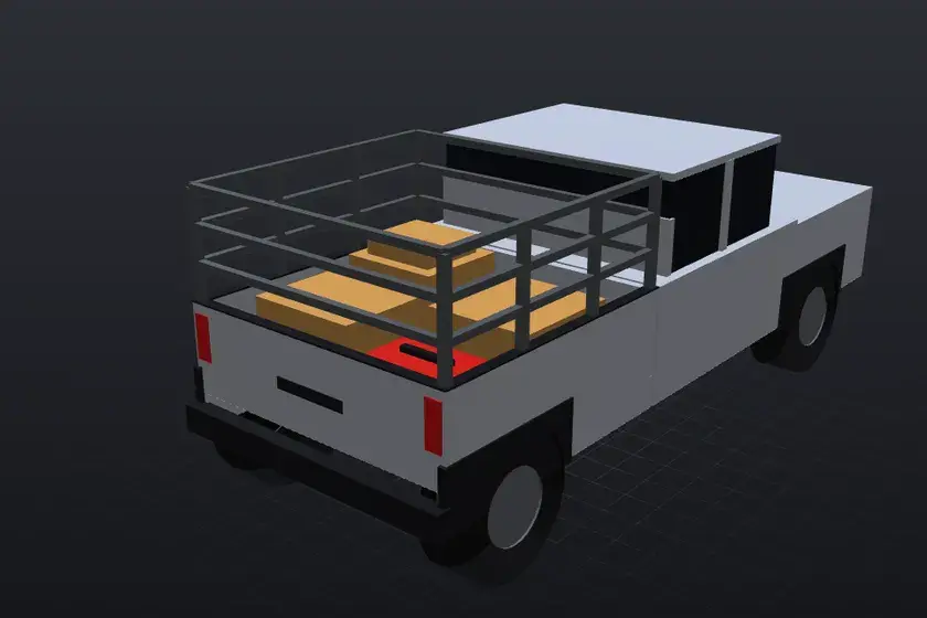 3D illustration of a bakkie with cattle rails, the load visible between the bars