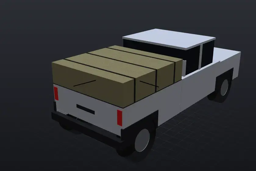 3D illustration of a bakkie with a canvas cover that has been slashed open